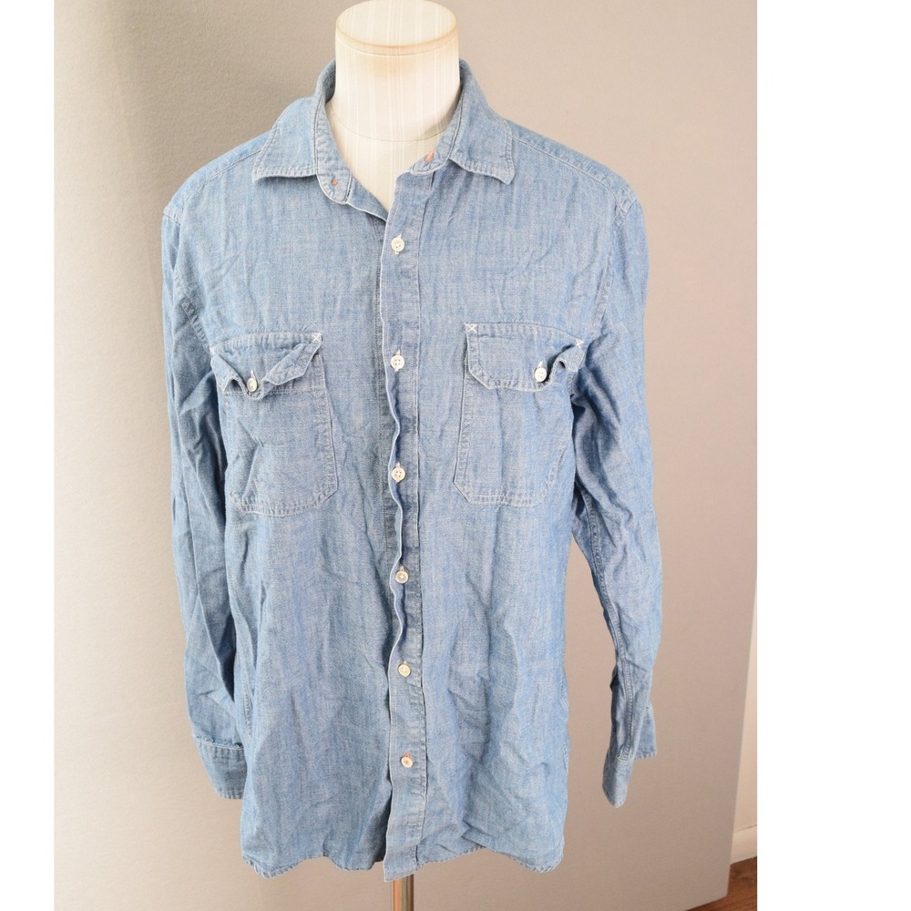 J. McLaughlin Chmabray Blue Denim Shirt Small Womens Long Sleeve Button Up